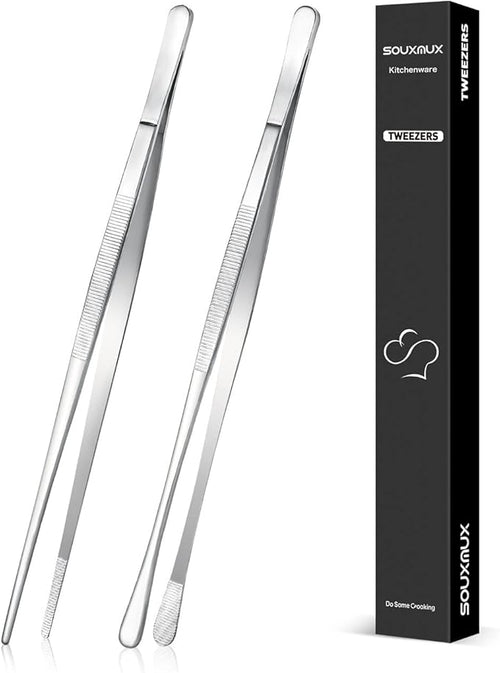 2 Pcs 10-inch Cooking Tweezers Tongs Precision Serrated Tips, Stainless Steel by SOUXMUX
