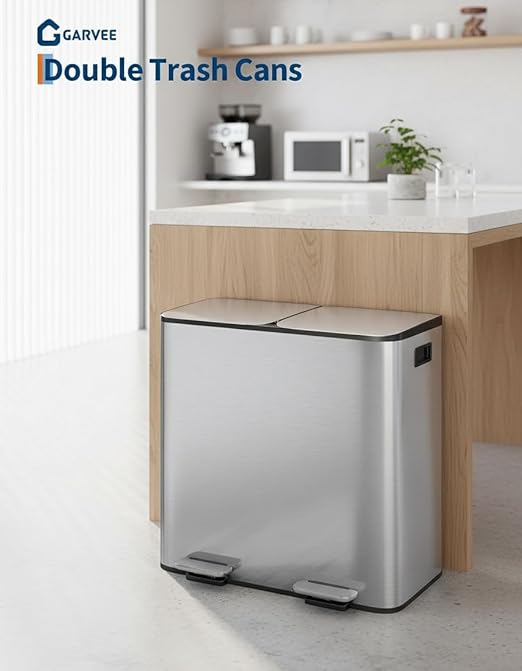 GarveeHome 2 x 8 gal Stainless Steel Double Trash Can - Image 2