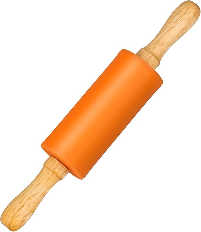 Mini Silicone Rolling Pin for Kids, Non-stick Surface Wood Handle, 9 Inch 1 by Honglida