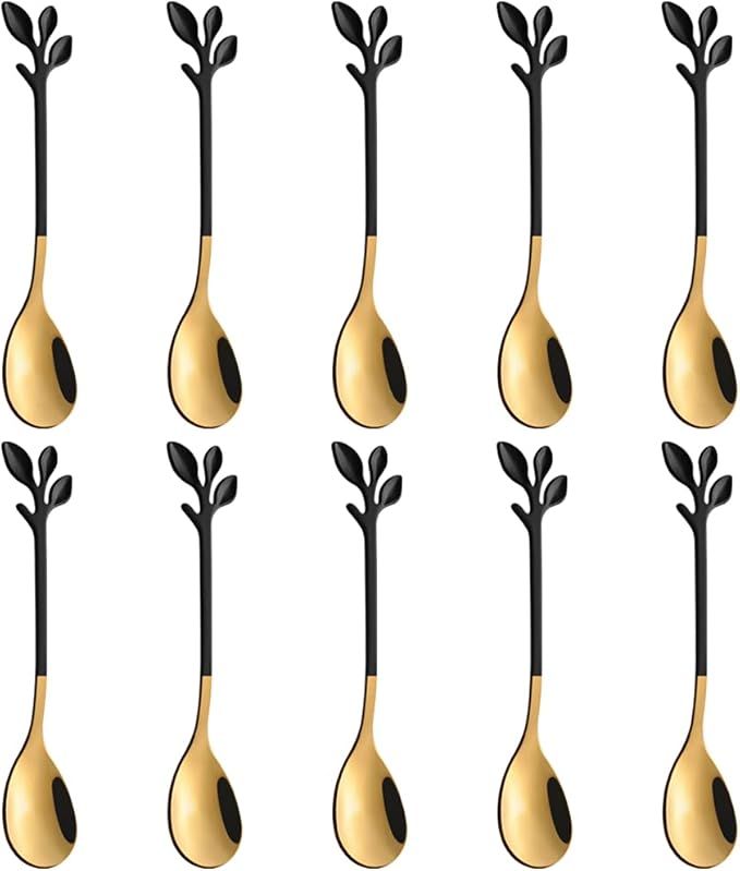 AnSaw Elegant Black & Gold Leaf Espresso Spoons by AnSaw