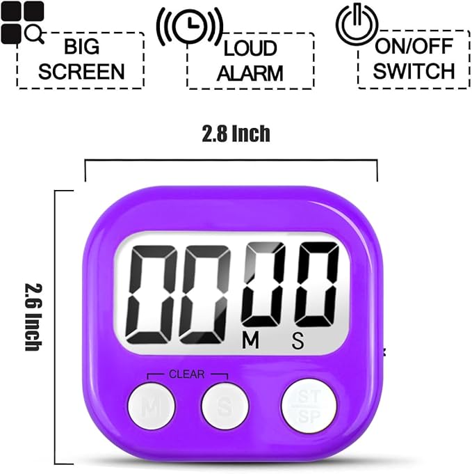 2 Pack Digital Kitchen Timer for Cooking Big Digits Loud Alarm Magnetic Backing - Image 6