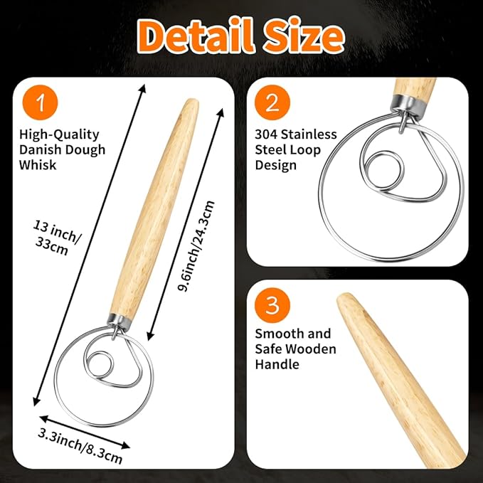 Polly Online Dough Whisk, Wooden Handle Danish Sourdough Whisk - Image 5