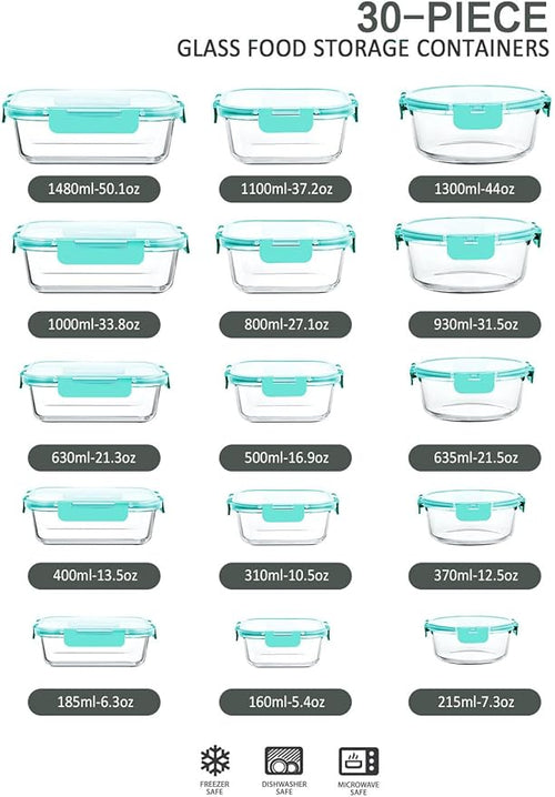 30 Pieces Glass Food Storage Containers - Image 2