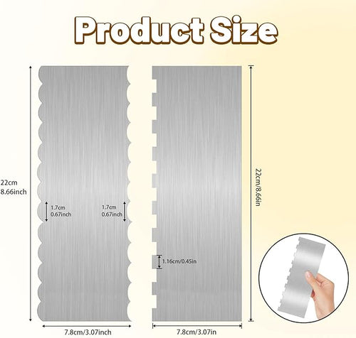 2 Pieces 8.7 Inche Stainless Steel Cake Scraper Double Sided Patterned Edge - Image 2