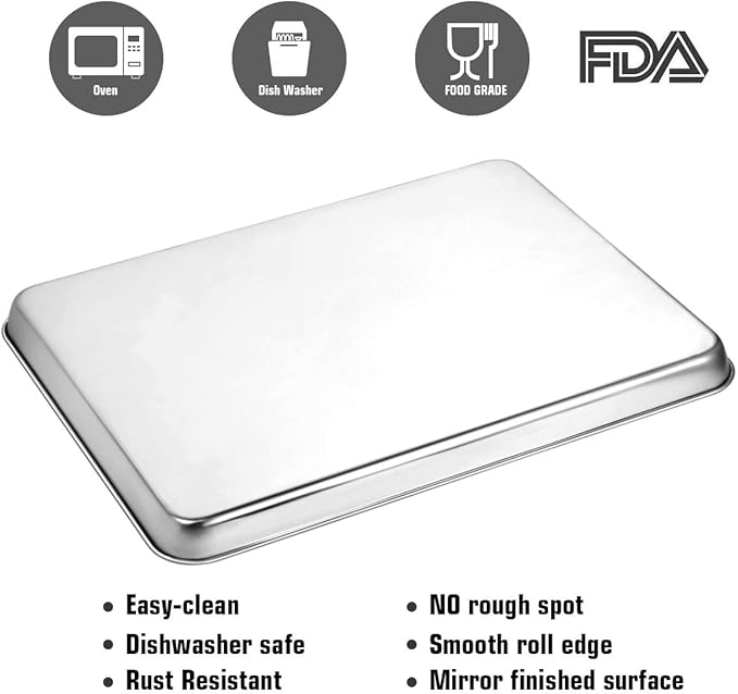 Baking Sheet Set of 2, Wildone Stainless Steel Baking Tray Cookie Pan, Size 20 - Image 3