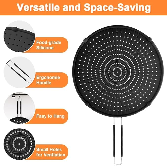 Silicone Splatter Screen for Frying Pan, Grease Splatter Guard, Heat-Resistant - Image 3