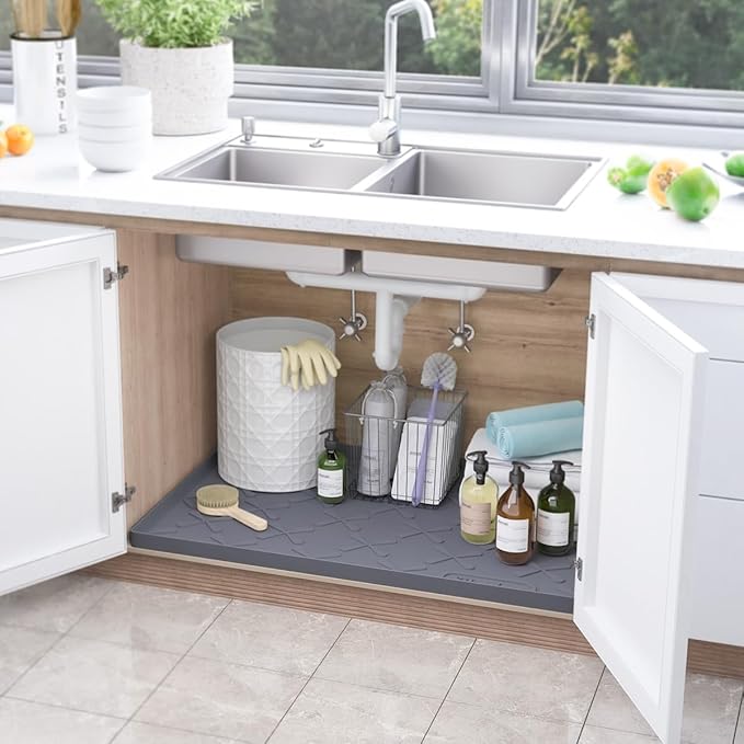 SIKADEER 25" x 19" Under Sink Mat Waterproof, Silicone Mat Kitchen Drawer Shelf - Image 2