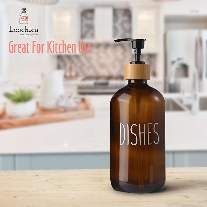 LOOCHICA Dish Amber Glass Soap Dispenser - Image 7