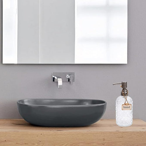 16 oz Diamond Pattern Glass Soap Dispenser, Kitchen and Bathroom Refillable - Image 2