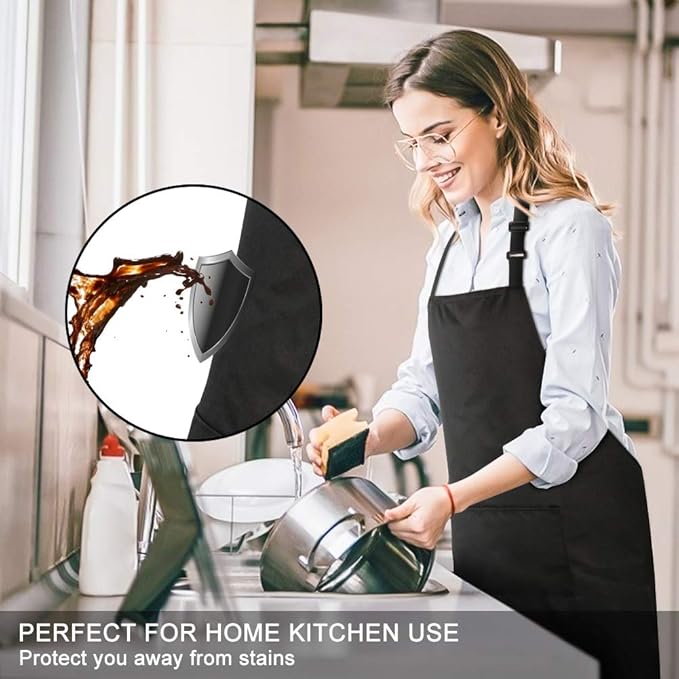 Jubatus 2 Pack Bib Aprons with 2 Pockets Cooking Chef Kitchen Apron - Image 3