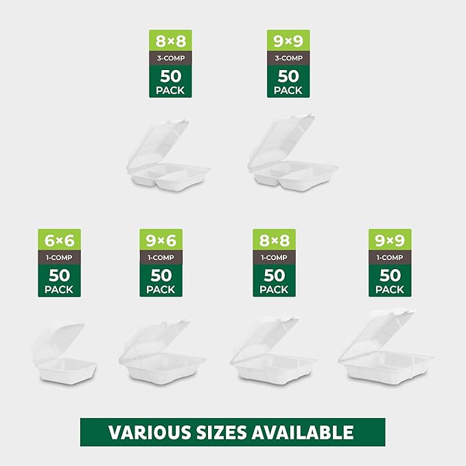 Freshware Compostable Clamshell Food Containers 3-Compartment 50-Pack, - Image 7