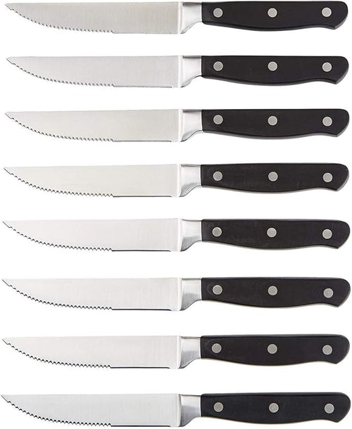 Amazon Basics 8-Piece Full Tang Stainless Steel Serrated Steak Knife Set by AmazonBasics