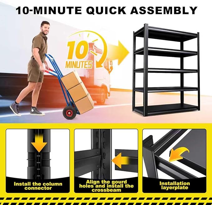 Set of 3 71"HGarage Shelving-2050LBS 5 Tier Storage Shelves, Adjustable Heavy - Image 3