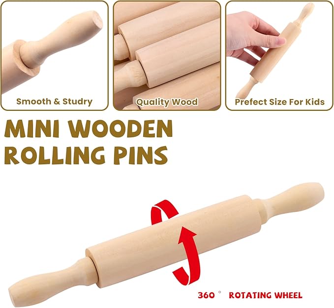 BILLIOTEAM 12 Pack 8 Inch Mini Wood Rolling Pin, Small Wooden Rollers - Image 3