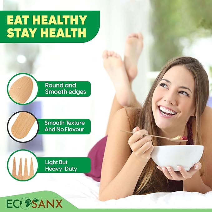 ECOSANX® 200 PCs Disposable Wooden Cutlery set 6.5" Splinter Free Compostable - Image 6
