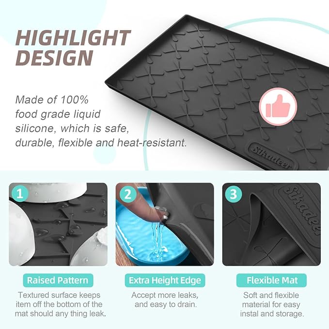 SIKADEER Waterproof Under Sink Mat 22x19, Raised Edge Silicone Mat Under Sink - Image 4
