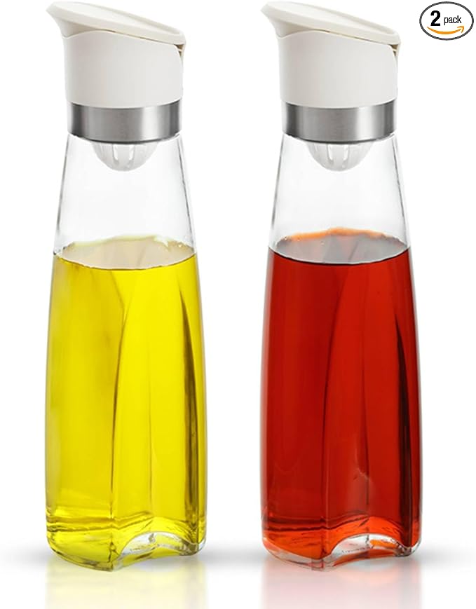 Premium Glass Olive Oil and Vinegar Dispenser Bottles Set, 2-Piece 16oz Kitchen by ElementalKitchenHY3