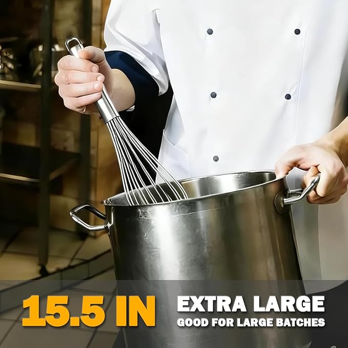 18/10 Stainless Steel Large Whisk, 15.5 inch Heavy Duty Long Whisk Suitable - Image 2