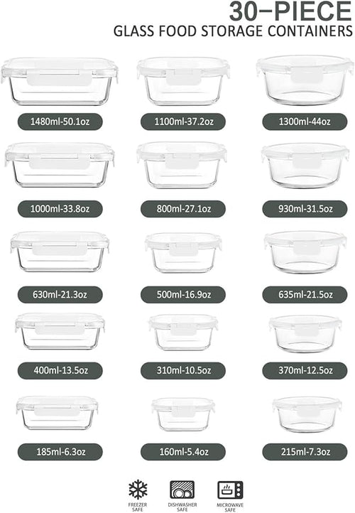 30 Pieces Glass Food Storage Containers - Image 2