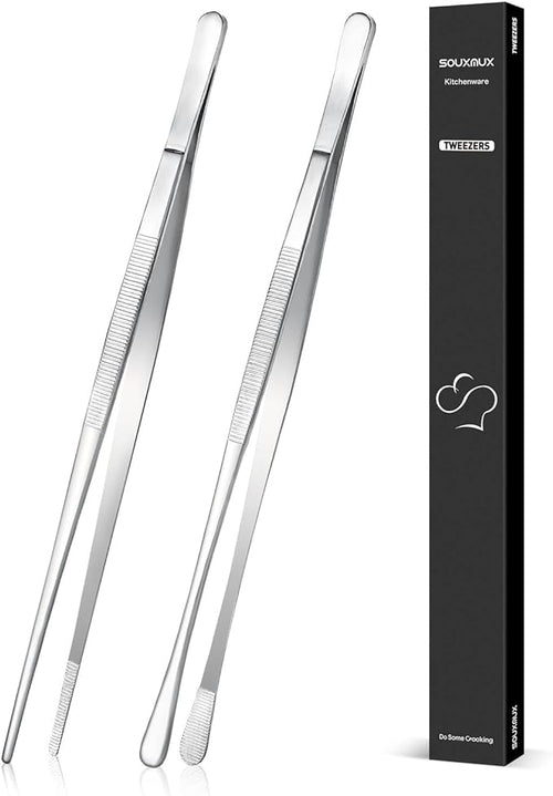 2 Pcs 12-inch Cooking Tweezers Tongs Precision Serrated Tips, Stainless Steel by SOUXMUX