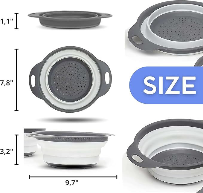 White Round Silicone Collapsible Colander – Silicone Round Kitchen Strainers - Image 2