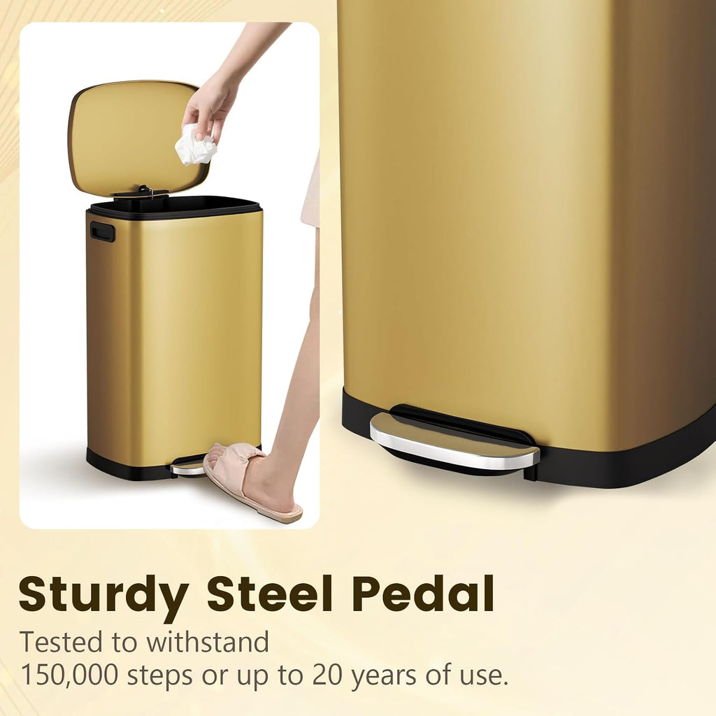 Kitchen Trash Can with Lid 13 Gal Stainless Steel Pedal Garbage Can