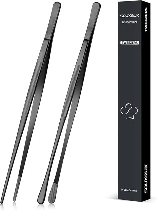 2 Pcs 10-inch Cooking Tweezers Tongs Precision Serrated Tips, Stainless Steel by SOUXMUX