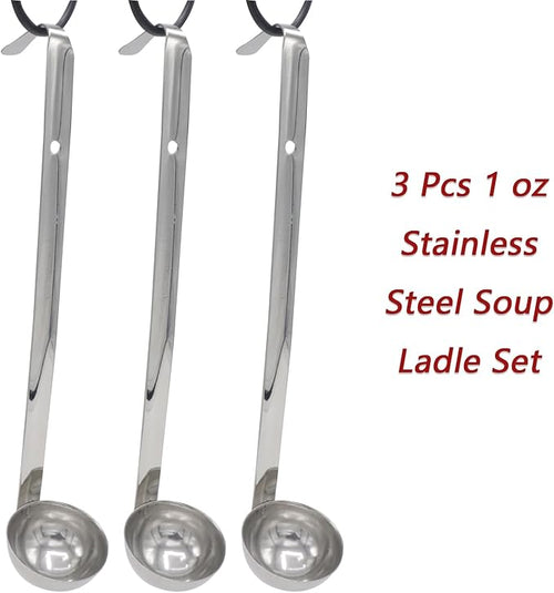 3 Pcs 1 oz Stainless Steel Soup Ladle Set, Long Handle Serving Spoons - Image 2