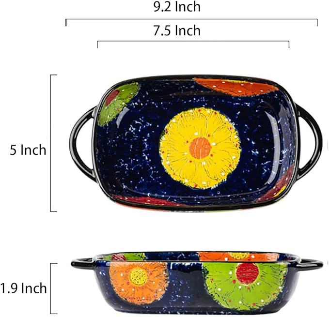 Vintage Style Pottery Bakeware Colorful Daisy Pattern Ceramic Casserole Dish - Image 2