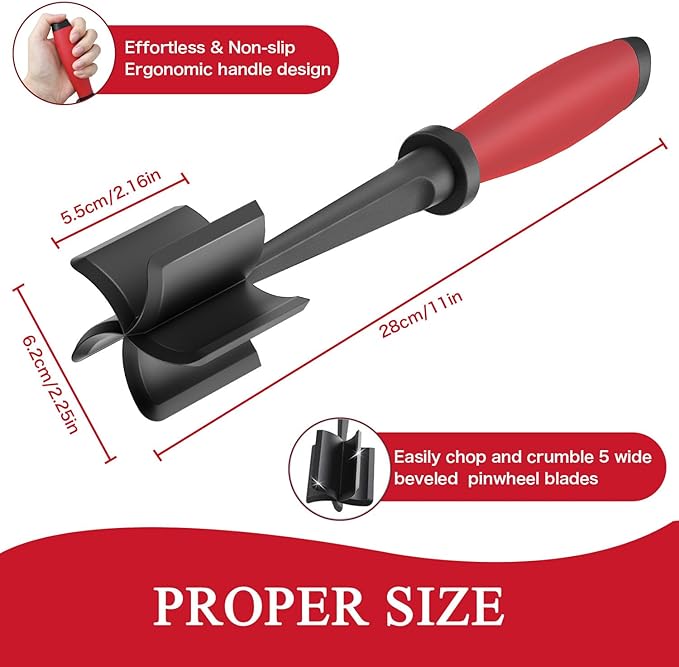 Meat Chopper, 5 Curve Blades Ground Beef Masher, Heat Resistant Meat Masher Tool - Image 4