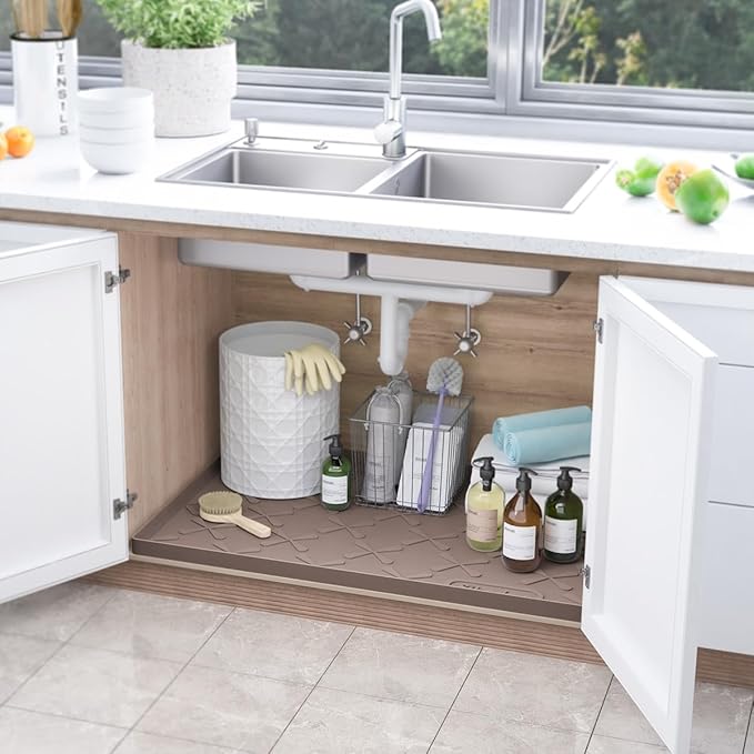 SIKADEER 28" x 22" Under Sink Mat Waterproof, Silicone Mat Kitchen Drawer Shelf - Image 2