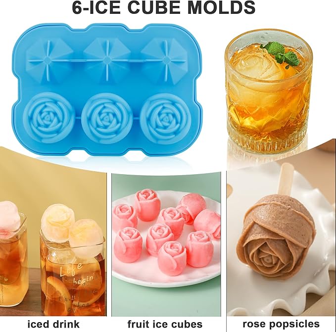 Ice Cube Tray, Mikiwon 2 inch Rose Ice Cube Trays - Image 4