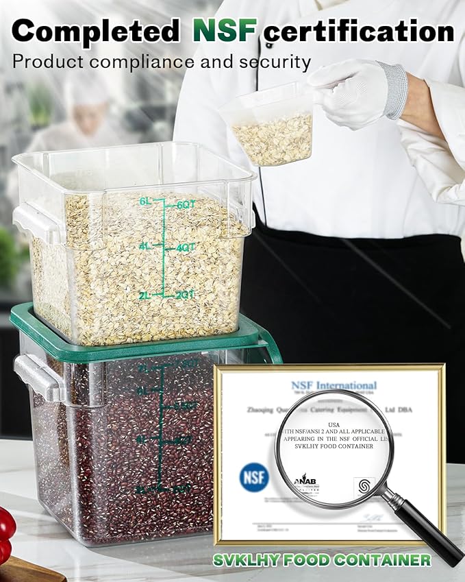 2QT NSF Food Storage Containers: 6 PCS Commercial Clear Square Food Storage - Image 2