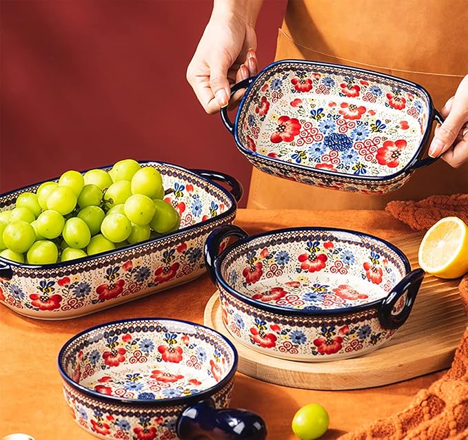 Vintage Flowers Style Ceramic Bakeware Casserole Dish Baking Pan Lasagna Pans - Image 6