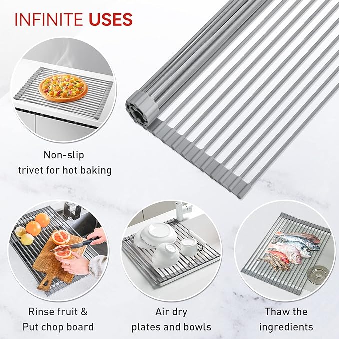 MERRYBOX Roll Up Dish Drying Rack, Silicone Wrapped Over The Sink Dish Rack - Image 6