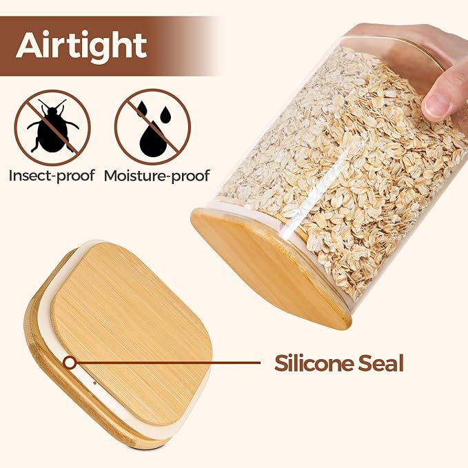 ComSaf 0.8 Qt Glass Jars with Bamboo Lids & Spoons Set of 4, Square Glass - Image 7