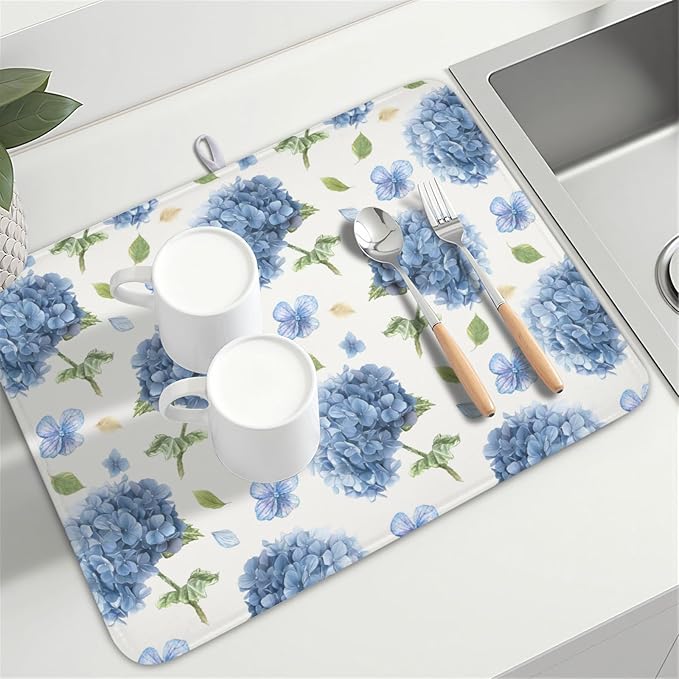 Spring Summer Hydrangea Dish Drying Mat - Image 8