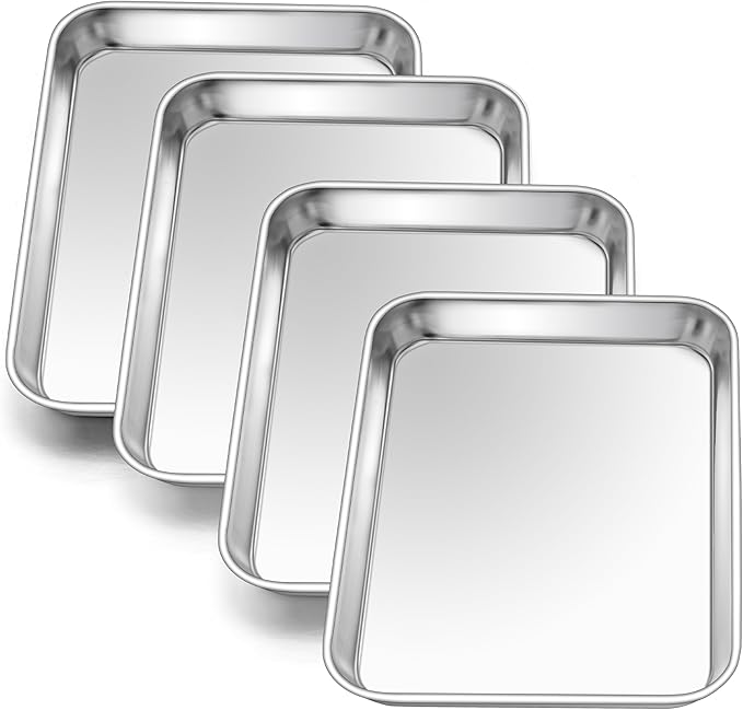 E-far 4 Pack Toaster Oven Trays, 9.4”x7.3” Stainless Steel Small Baking Cookie by E-far