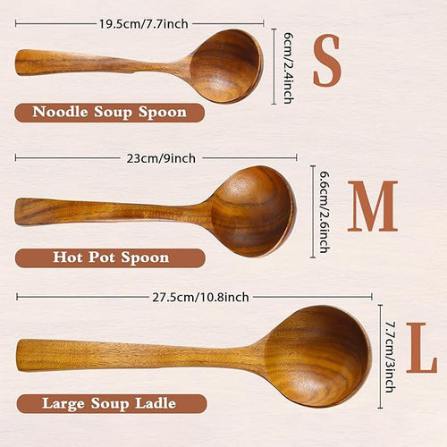 3Pcs Wooden Ladle for Soup, 3Size Natural Teak Wooden Cooking Spoons, Wood Soup - Image 2