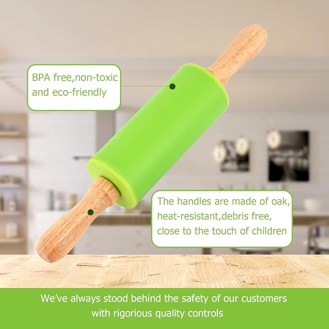 Mini Silicone Rolling Pin for Kids, Non-stick Surface Wood Handle, 9 Inch 20 - Image 2