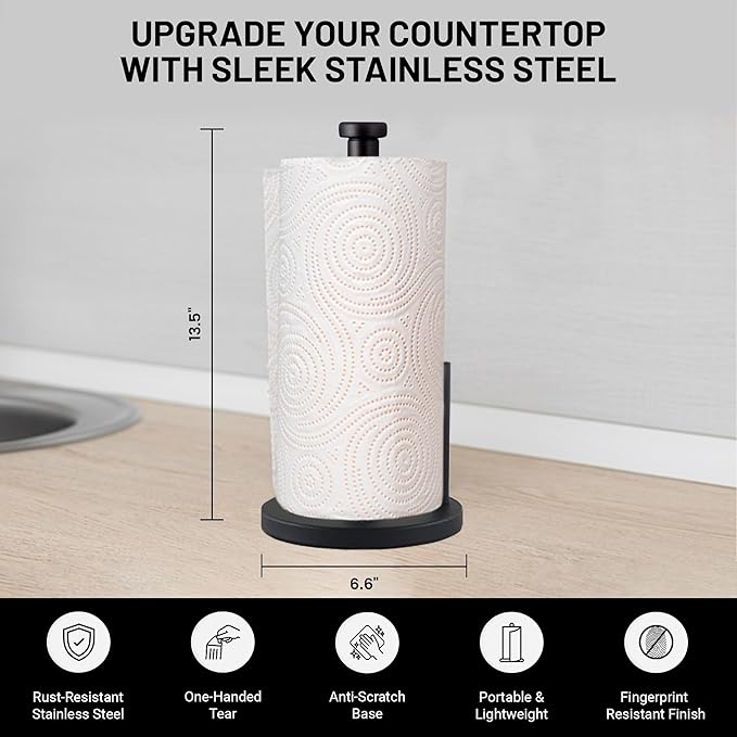 Black Paper Towel Holder Countertop Stainless Steel Paper Towel Stand - Image 3