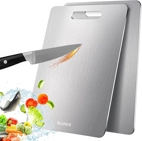 2 Pack Titanium Cutting Board, 100% Pure Titanium Cutting Boards by SUFOR