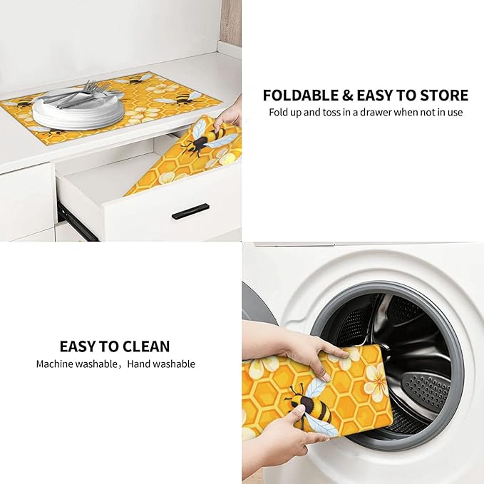 Bee Dish Drying Mat For Kitchen Counter Absorbent Large Kitchen Fast Dry Pad - Image 9