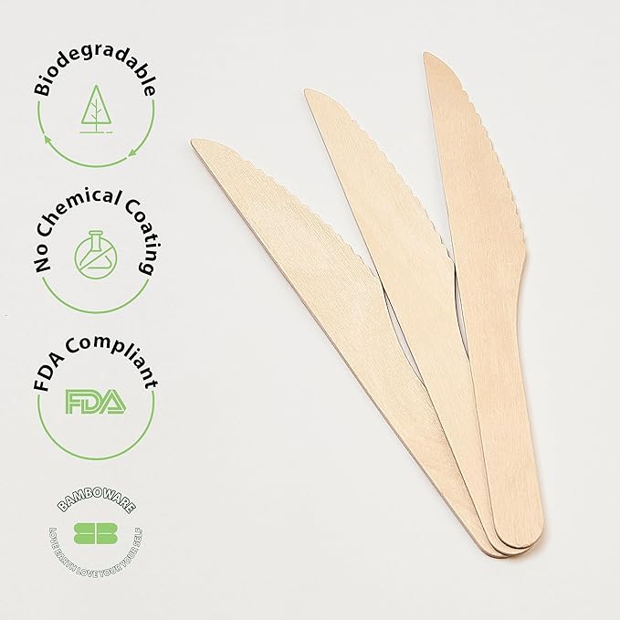 Wooden Knives 300 Pieces | Natural Birch Wood Disposable Knives | Biodegradable - Image 4