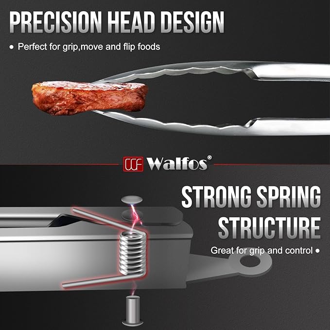Walfos tongs for cooking, All Metal Kitchen Tongs 600℉ Heat Resistant, Heavy - Image 3