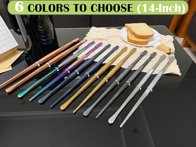 JETKONG 2 Pcs 14-Inch Cooking Tweezer Tongs Extra- Long Stainless Steel Kitchen - Image 5