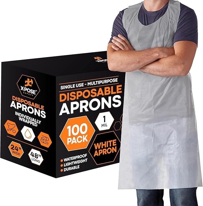 Xpose Safety 100 White Plastic Disposable Aprons by XposeSafety