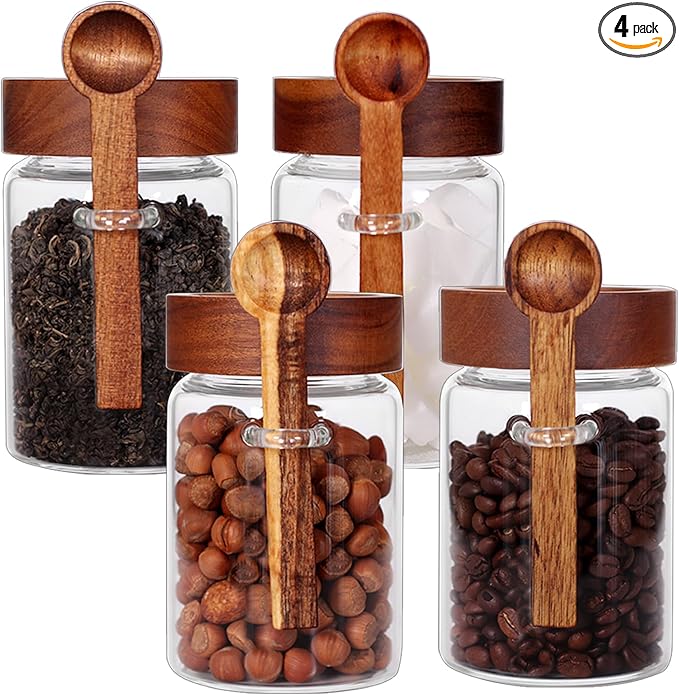 SAIOOL Loose Leaf Tea Storage Canister Set, 4 Pieces 16 OZ Glass Tea Containers by SAIOOL