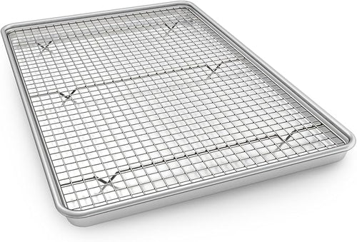 24 Inch Baking Sheet Pans with Rack Set, Natural Aluminum Cookie Sheet by EWFEN