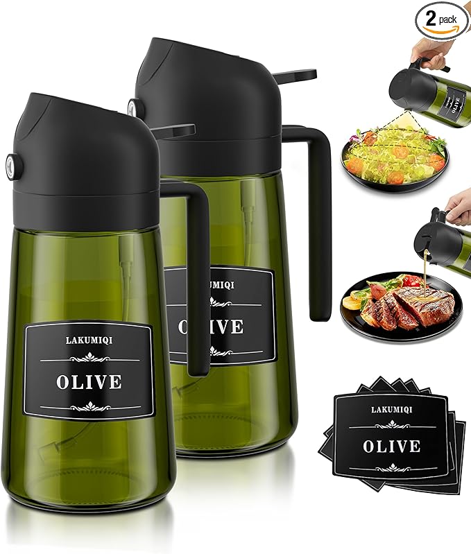 LAKUMIQI 2 in 1 Oil Sprayer for Cooking, 16oz Olive Oil Dispenser Bottle for by LAKUMIQI